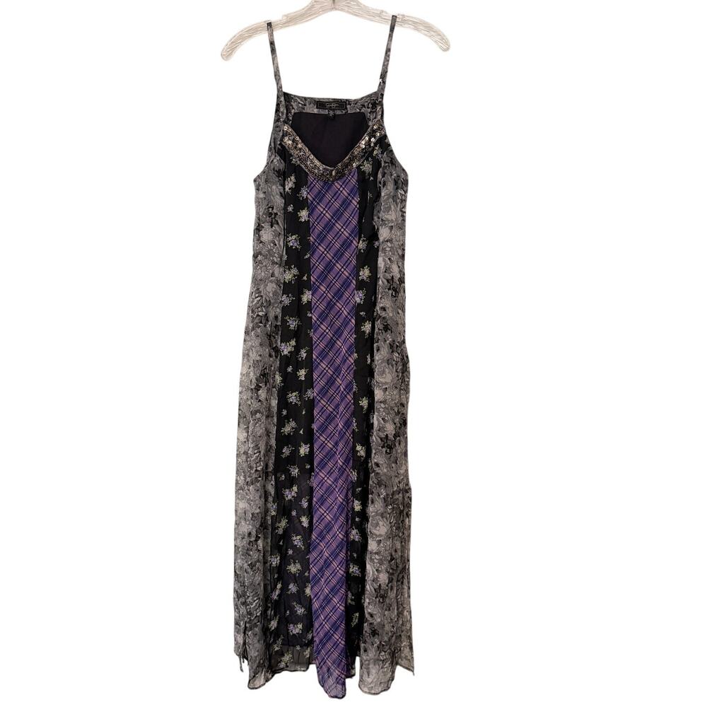 Jessica Simpson S Patchwork Floral Plaid Beaded Boho Maxi Dress